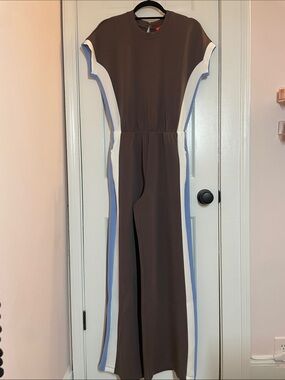 SPANX, Colorblock Jumpsuit, Dark Cacao Stripe, Extra Small, Regular Inseam